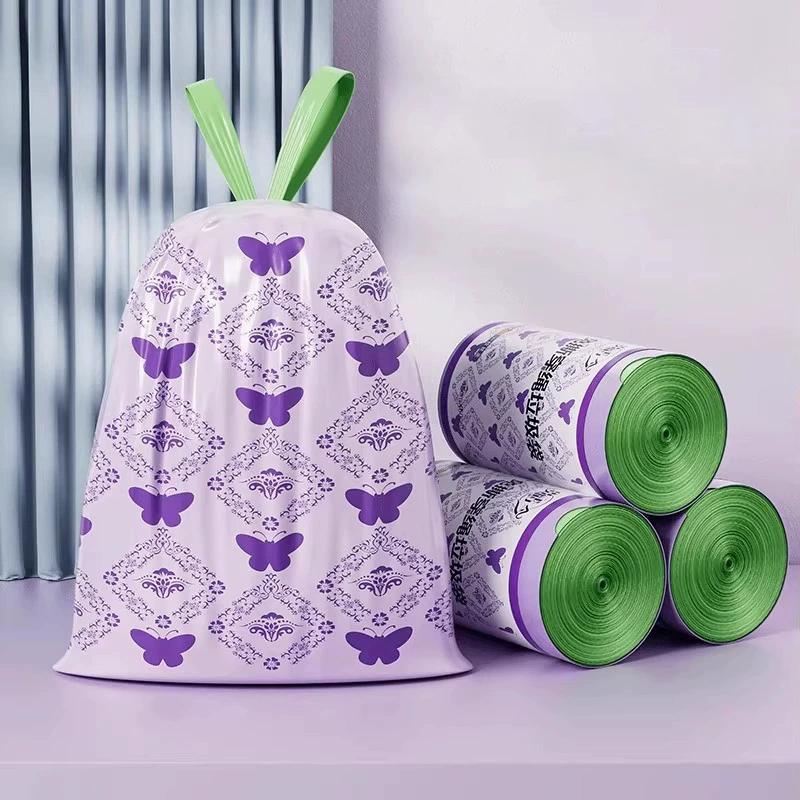 50 stuks Grote Capaciteit Lavendel Trekkoord Vuilniszakken Met Handvatten Voor Keuken, Badkamer, Slaapkamer & Woonkamer