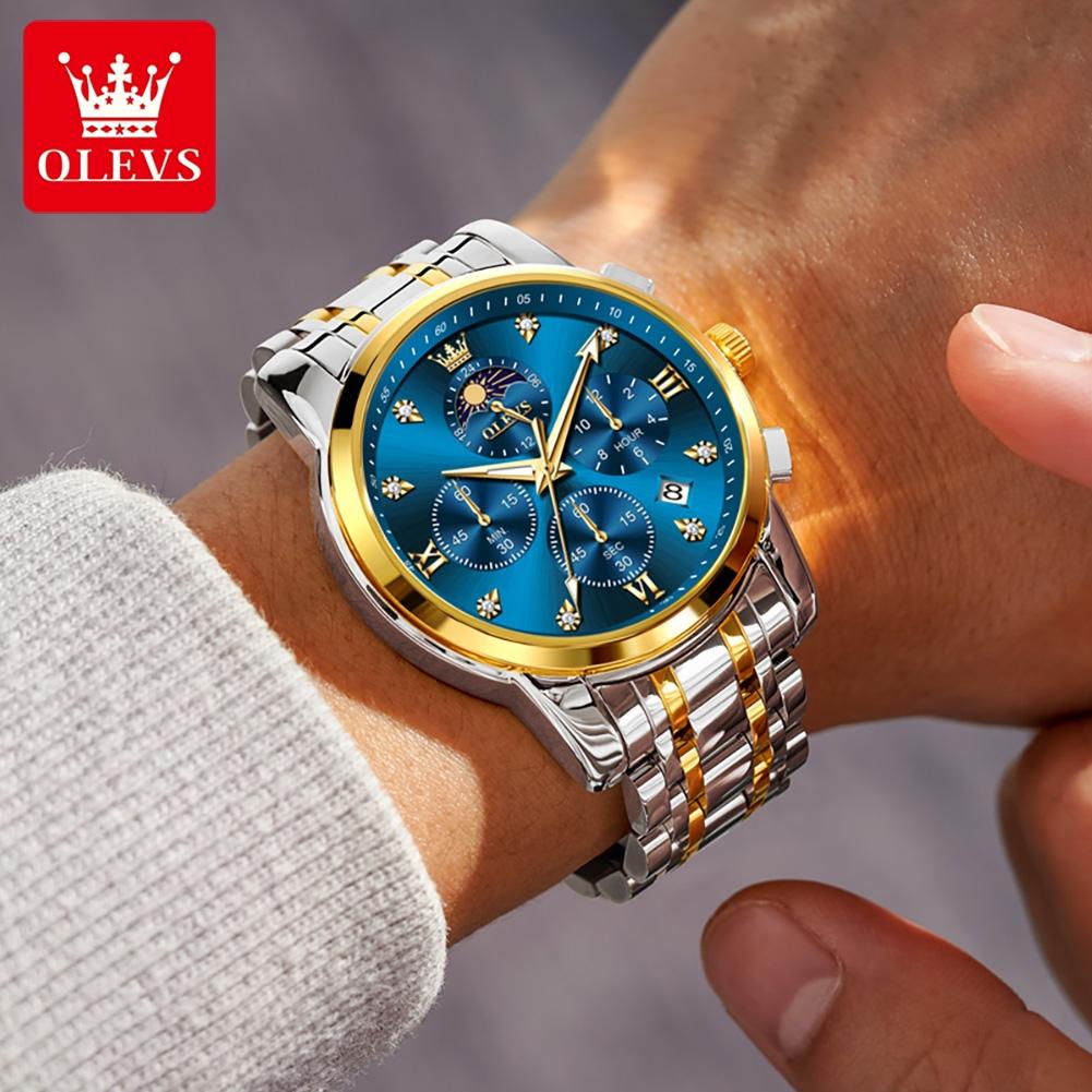 OLEVS Herrenuhr Original Modemarke Quarzuhr Wasserdicht Mondphase Multifunktionale Chronograph Luxus Männer Geschenk Neu