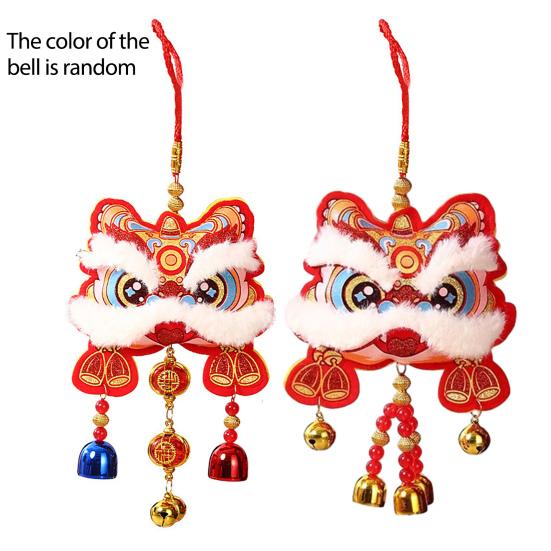 Chinese Lion Dance Ornament Traditional Blessing Souvenir Hanging Pendant with Bells Auspicious Good Luck Charm for Festival New Year Decoration