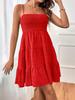 Women's Summer New One-Shoulder Strappy Mini Dress Solid Texture Ruffle Dress