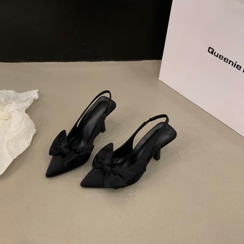French black high heels temperament celebrity bag head sandals women's shoes 2025 new spring and summer pointed single shoes