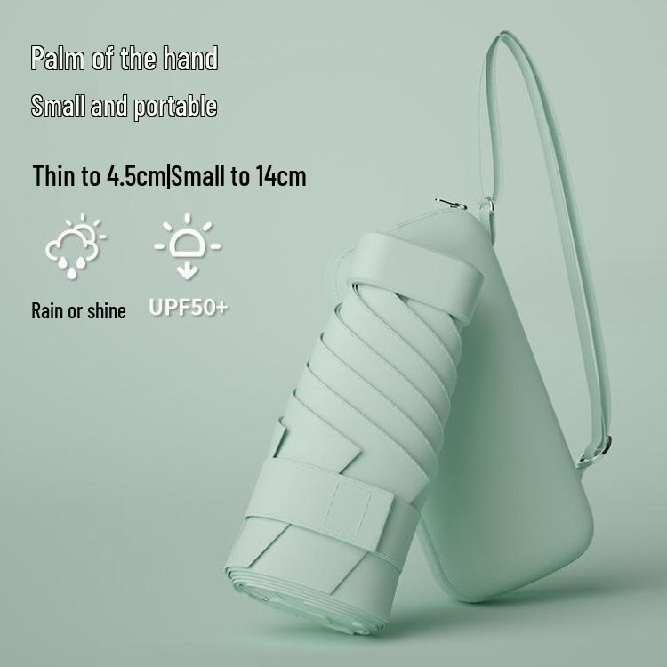 New Macaron Color Five-Fold Ultra-Light Sun Protection Compact Mini Umbrella with Buckle Handle