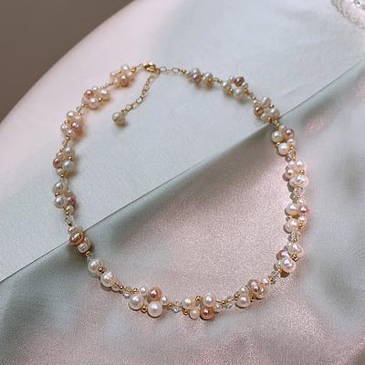 Set da Donna 100% Naturali Perla d'Acqua Dolce & Cristallo Placcato Oro 14K Collana Bracciale Regali all'Ingrosso Non Sbiadisce