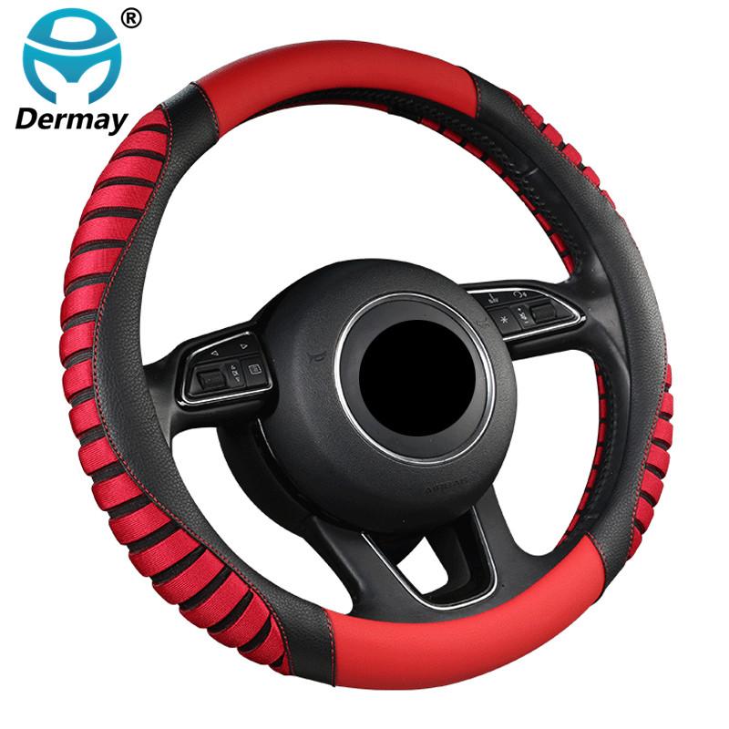 DERMAY Auto-Lenkradbezug, PU-Leder + Eisseide, Funda Volante, Größe M, passend für 14-15 Zoll große Lenkrad, Autozubehör