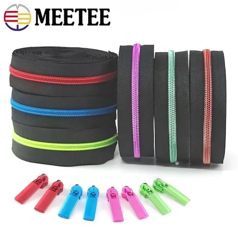 Meetee 10/20M 5# Nylon Zippers Tape + Zipper Slider Puller for Sewing Bag Shoes Garment Zips Repair Sew Crafts DIY Accessories