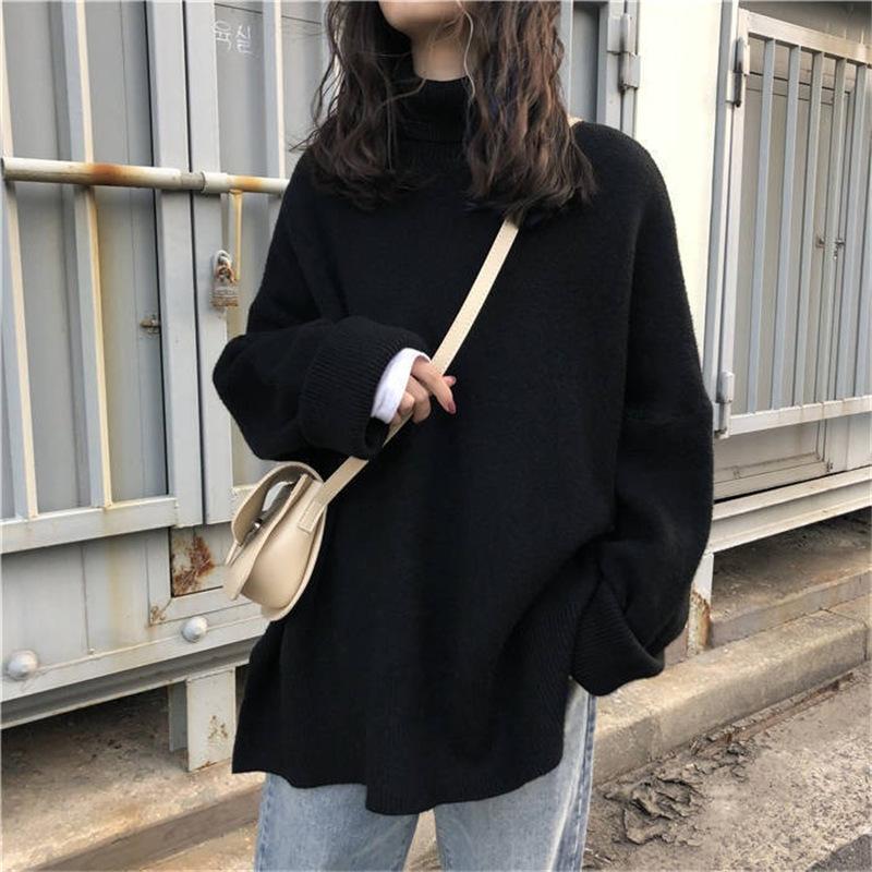 Autumn and winter explosion high-grade lazy style solid color knitted bottoming shirt thin top turtleneck pullover women's casual