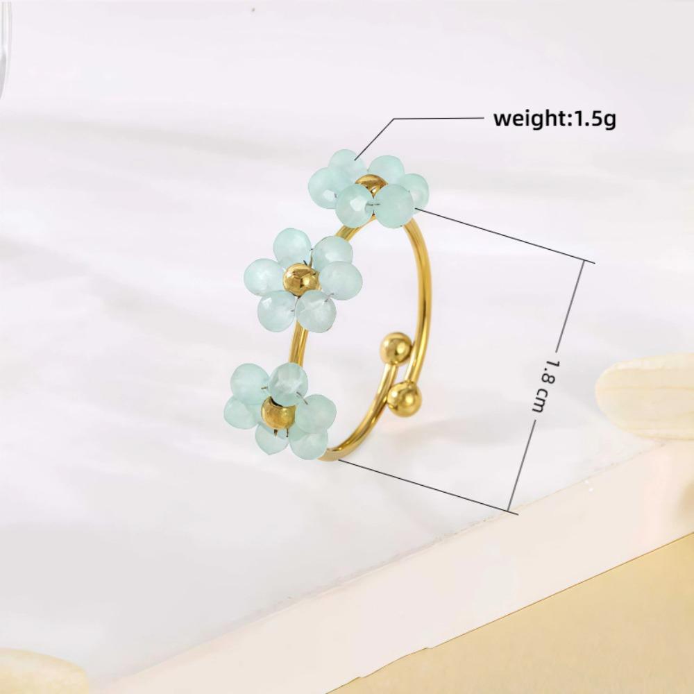 Colorful Flowers Open Ring Stainless Steel Finger Jewelry Fashion Flower Ring  For Women Girls
