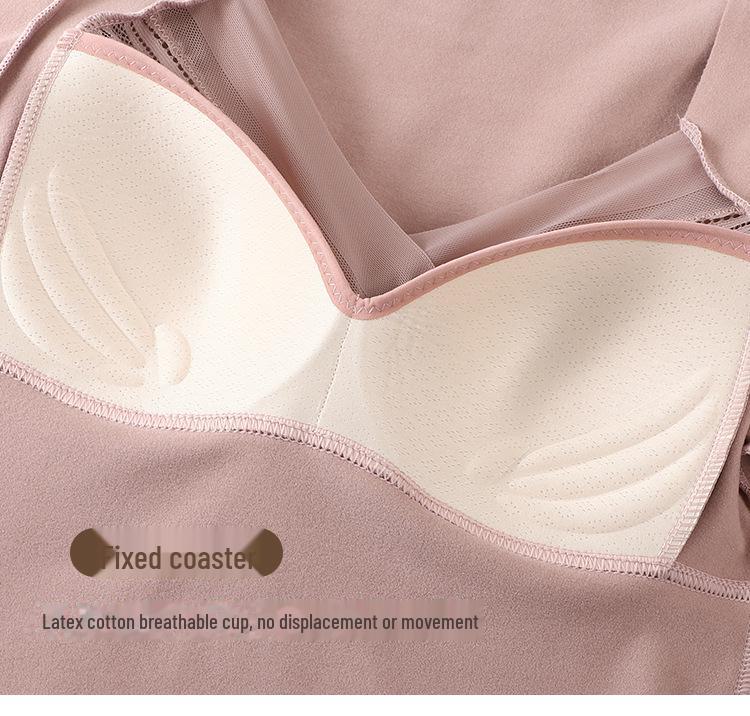 Women's Velvet Lace Seamless Long-Sleeve Top with Built-In Chest Pad