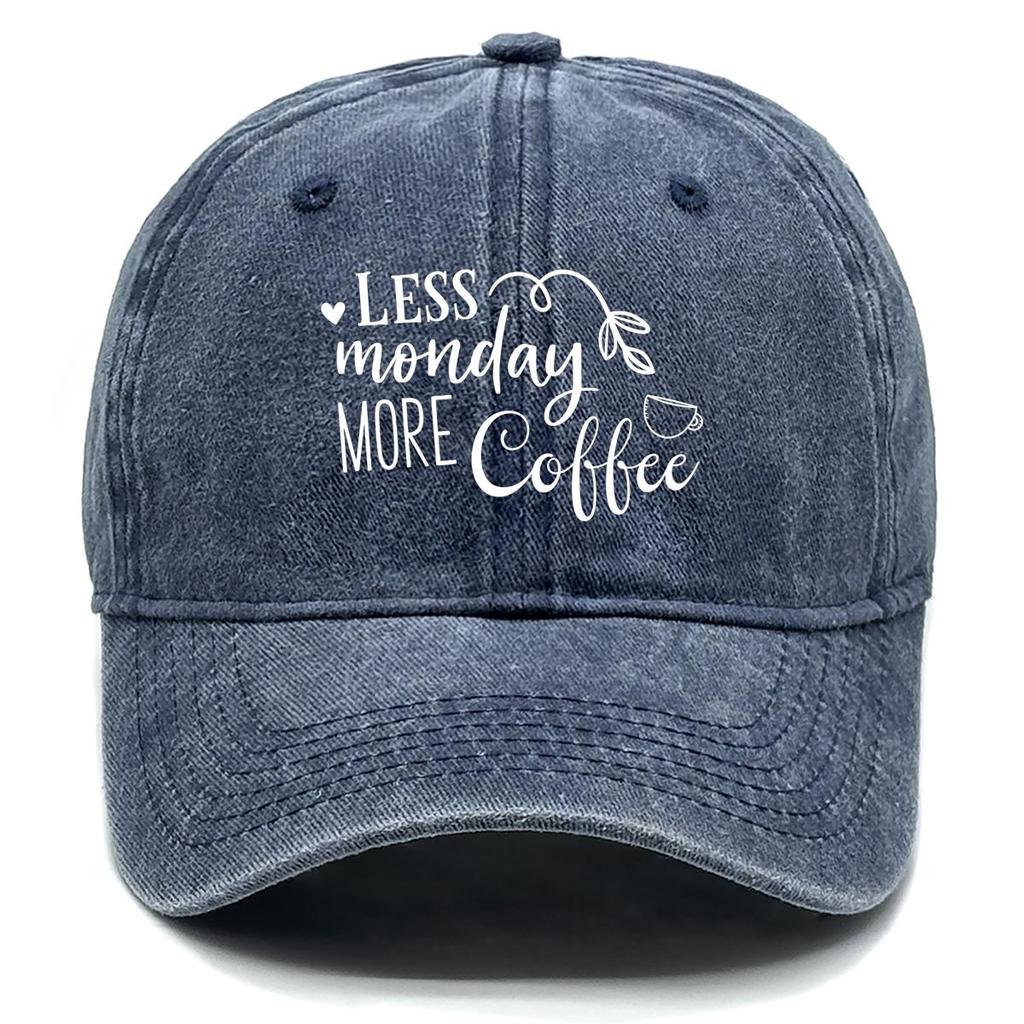 LESS Monday MORE Coffee" Print Snapback Baseball Hat, Sports Hat Slouchy Distressed Solid Casual Adjustable Baseball Cap