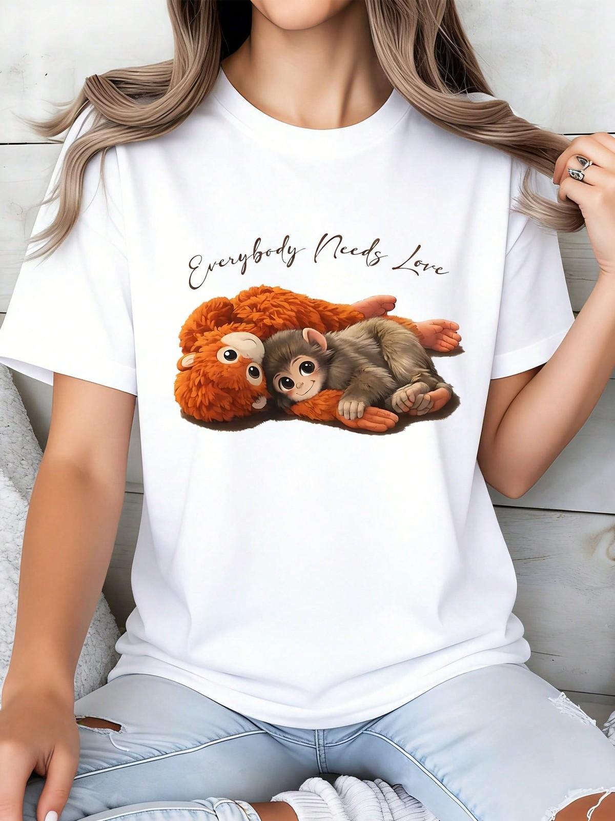 Monkey Punch Graphic Tee, Animal Lover Mother Gift - Casual Short Sleeve XXL