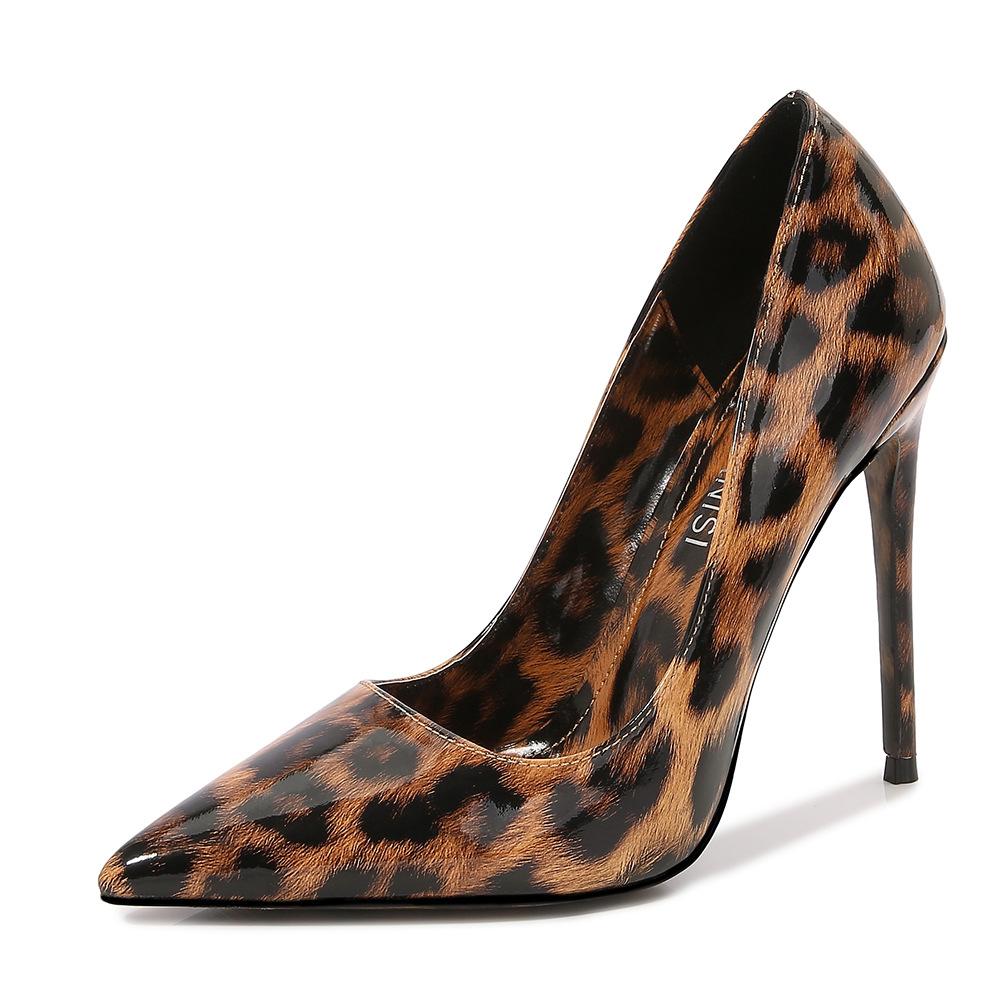 Comemore New Leopard Print Pointed Toe Pumps 12CM High Heels Sexy Women's Shoes Party Dress Heels Women Large Size 35-46