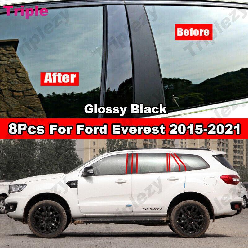 8Pcs Glossy Black/Carbon Fiber Car Window Door Center B C Pillar Post Cover Trim Sticker For Ford Everest Wildtrak 2015-