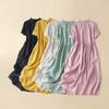 Summer Cotton and Hemp Women's Thin Solid Color Collar Loose Dress