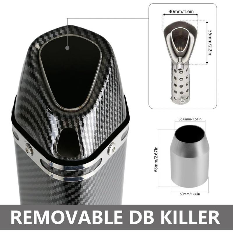 Exhaust Muffler Carbon Fiber 1.52 Inlet with Removable DB Killer for Street and Sport Motorcycles and Scooters Featuring 3851mm