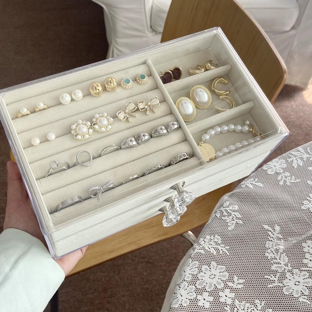 3 Layer Jewelry Organizer Boxes,with Organizer Drawer, Velvet Earring Organizer, Holder Boxes for Stud Earrings, Rings