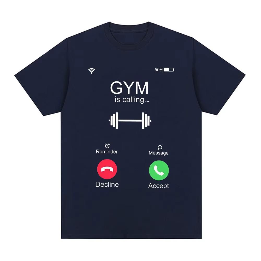 Incoming Call Gym Is Calling Funny TShirt Mens Women Fashion Casual Tshirts Cotton Loose Short Sleeve T Shirt Tops Streetwear