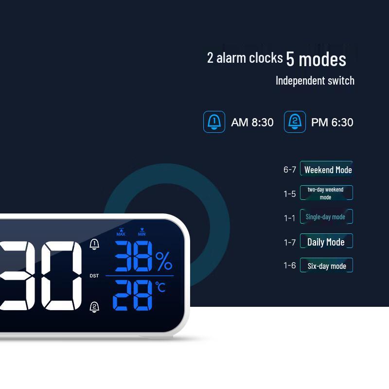 MaShi Smart LED Digital Alarm Clock with Temperature & Humidity