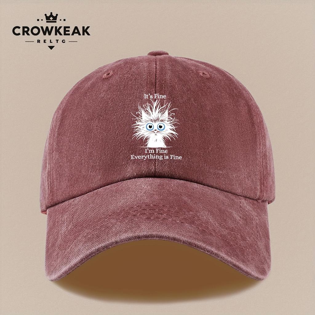 pc Everything is Fine Fried Cat Pattern Distressed Vintage Print Baseball Cap Sun Hat Comfortable Breathable Lightweight Trucke