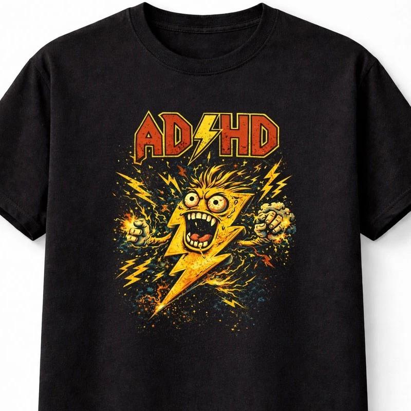 ADHD TShirt ACDC Electric Chaos Graphic Unisex Black Graphic Tee S