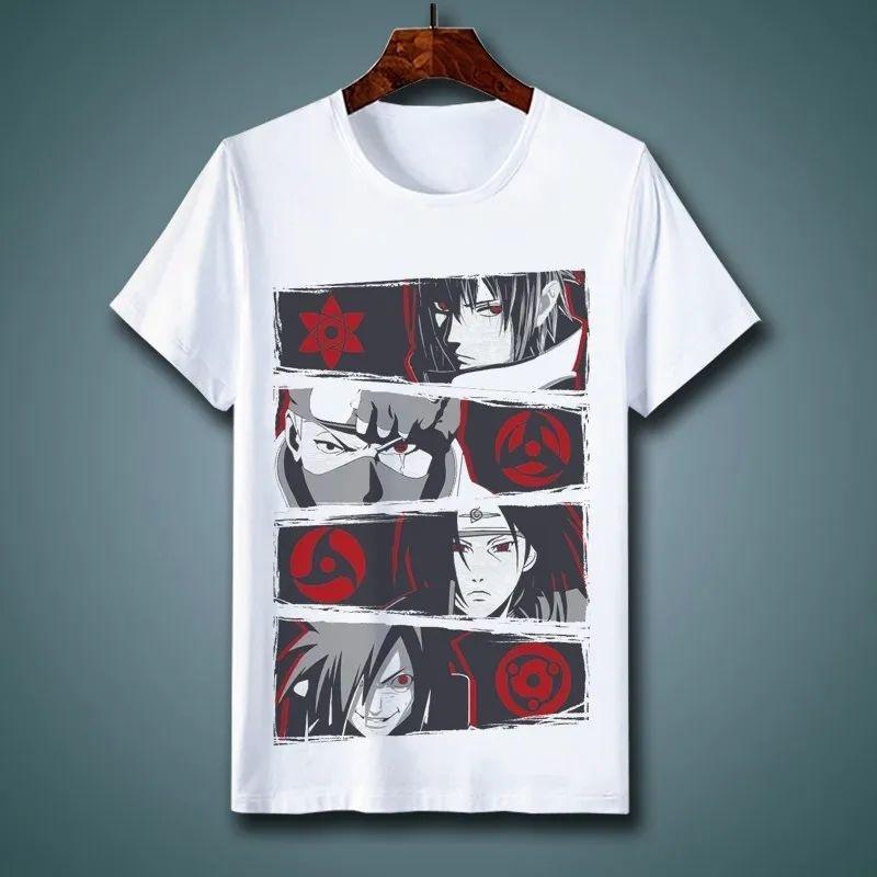 Summer 2026 Naruto Sharingan Uchiha Itachi Kakashi Pattern Printed Cotton Loose T-shirt, Unisex Casual Street Style Top