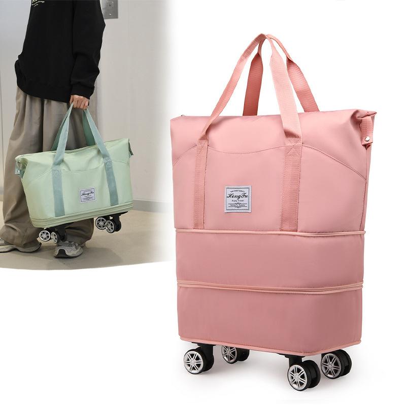 Travel Luggage Bag with Pulley Expandable Travel Bag Fashion Wet and Dry Separation Large Capacity Portable Fitness Bag