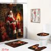 4Pcs Vintage Christmas Santa Claus Shower Curtain Set with Non-Slip Bath Mat, Toilet Lid Cover, Contour Rug & 12 Hooks, Bathroom Decor