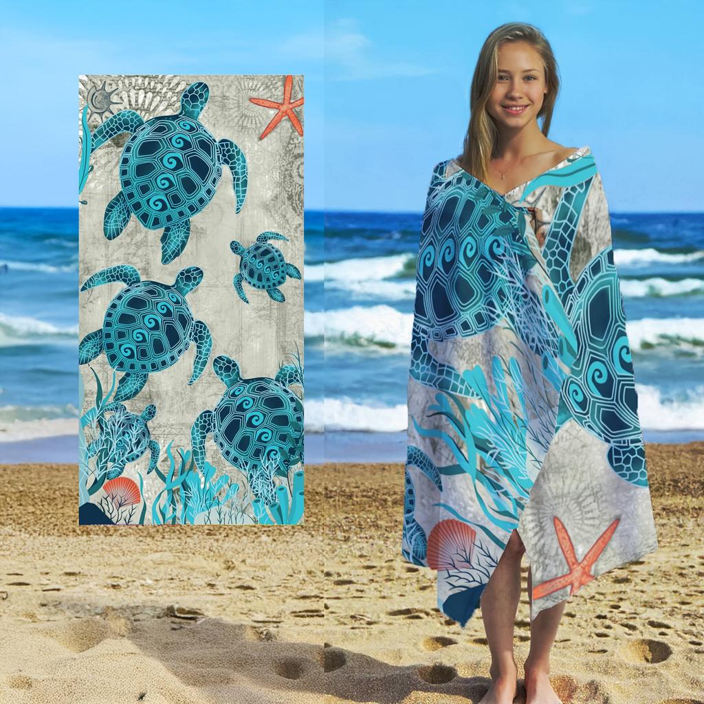 Lobster Beach Towel Hooded Wearable Blanket Oversized Microfiber Bath Towel Quick Dry Swimming Pool Surf Towel Summer