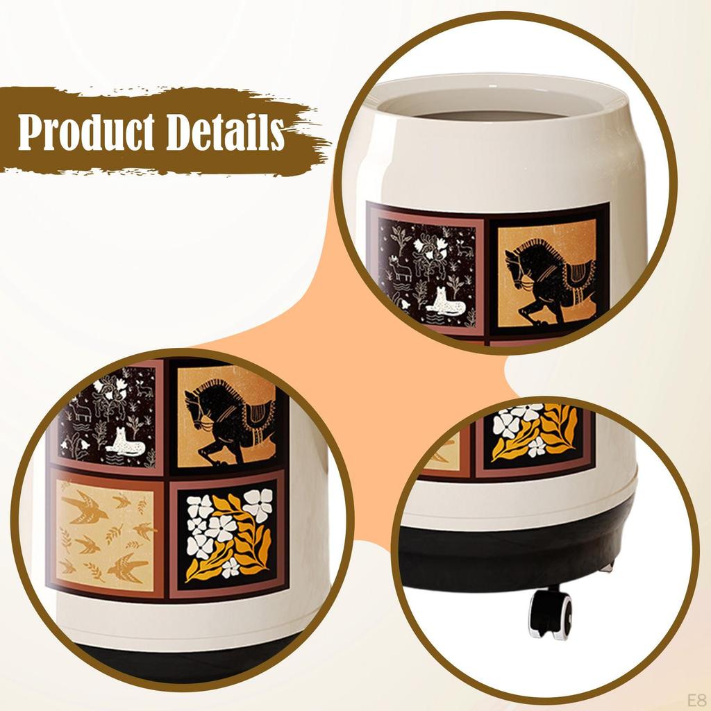Decorative Large Capacity Trash Can with Universal Wheels for Kitchen, Vanity, Garage, RV.