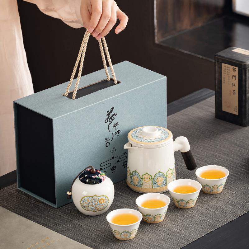 Ceramic Guochao Guyun Kuaike Cup Travel Tea Set Light Luxury Portable One Pot Four Cups Car Printing