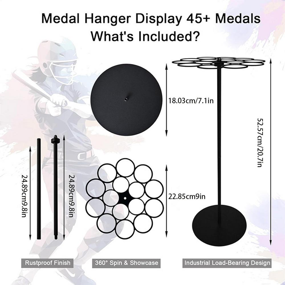 

Award Shelves Heavy-Duty 360 Degree Rotating No Drilling Rack Holds 45 Sports Award Hanger Display For Runners Running Challenge чёрный