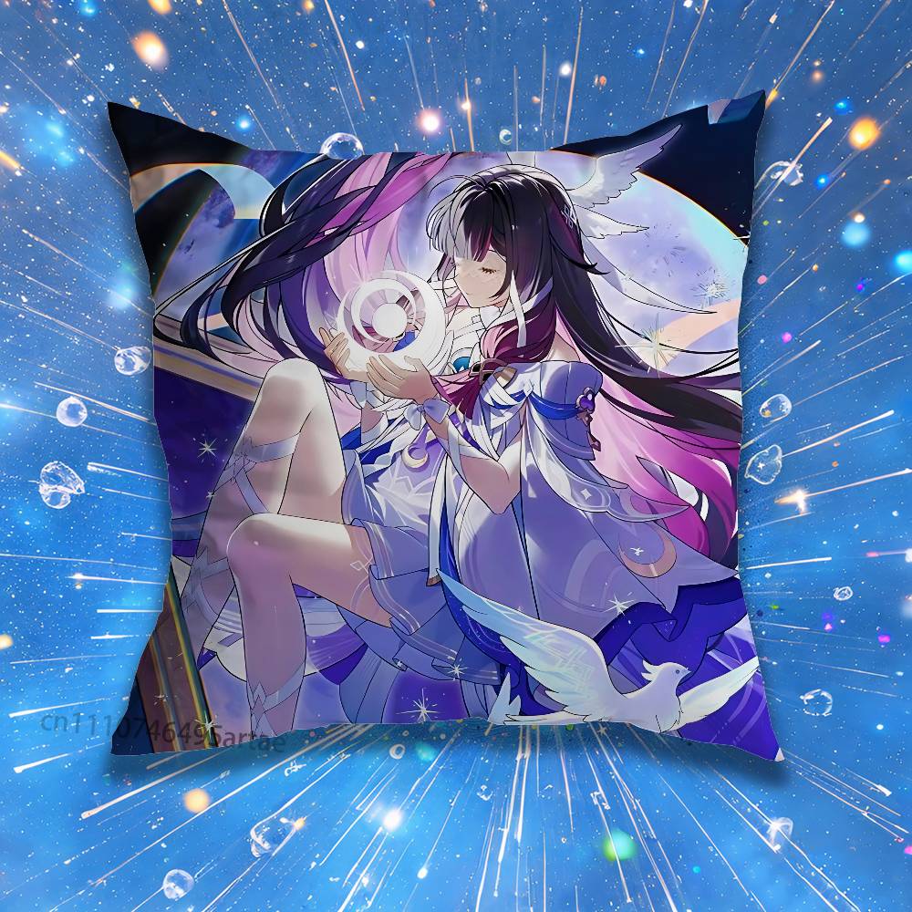 GGenshin Columbina Impact Vintage Anime Pillow for Sofa Seat Chair DecorativeModern Home Decor Print Throw Cushion