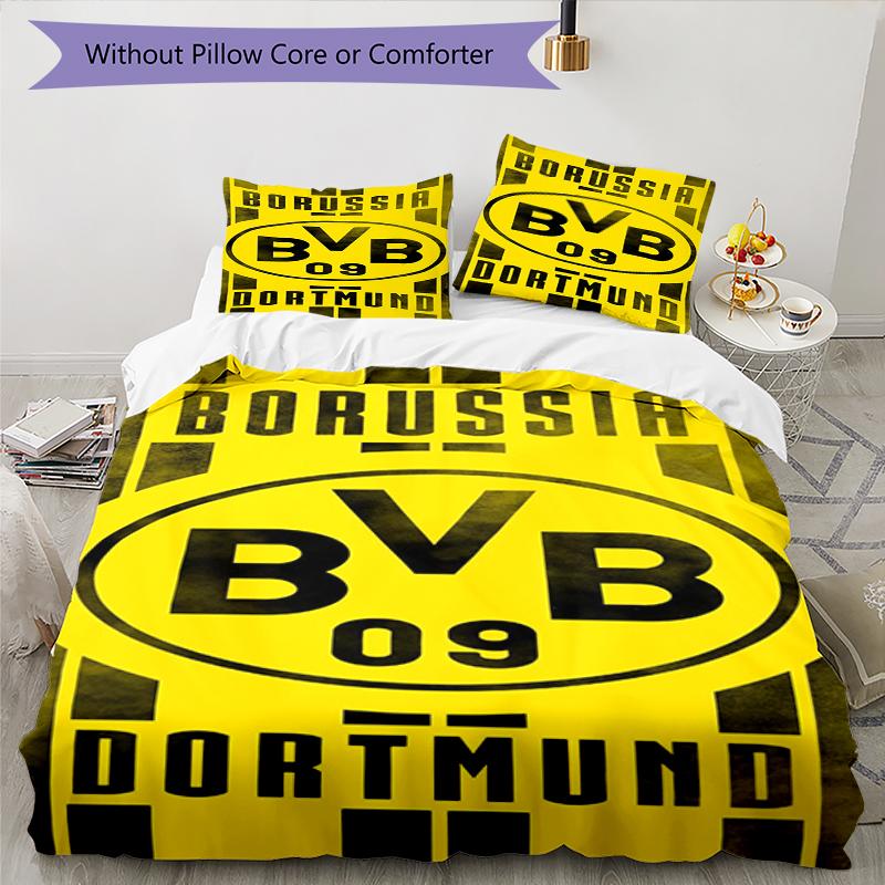3pcs Borussia Dortmund Bedding Set Duvet Cover Closure Includes 1 Duvet Cover & 2 Pillowcases, Soft and Comfortable for All Seasons.