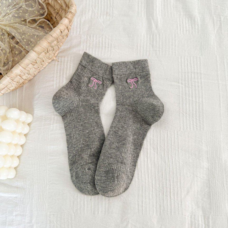 Ballet-style Bow Women's Socks, Summer Thin Mesh Breathable Mid-calf Socks, White Socks, Solid Color Boneless Socks