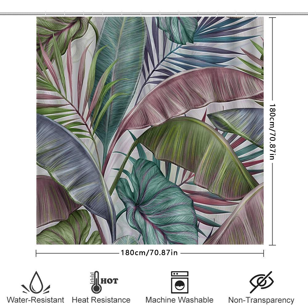 Modern Tropical Leaf Print Shower Curtain Waterproof Washable Bath Decorations Customizable Home Decoration Green/Blue/Purple Se