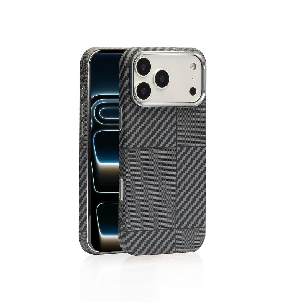 Fashion Carbon Fiber Pattern Relief Phone Case For IPhone 17 16 15 14 13 Pro Max Wireless Charge Alloy Lens Anti-Drop Back Cover