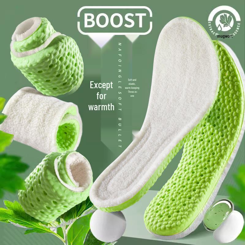 PU Winter Step-On-Comfort: Men's & Women's Velvet-Lined Wool Insole with Sweat-Absorbing Mugwort and Sports Shock Absorption