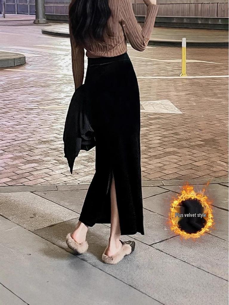 Golden Velvet Women's Mid-Length High-Waisted Slimming Pencil Skirt (Spring/Autumn 2026).