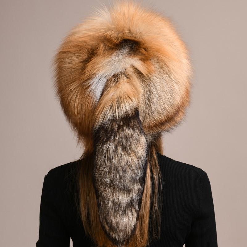 New women winter outdoor cold-proof thickening real fox fur bomber hat Fashion luxury fur caps Female natural fox fur hats