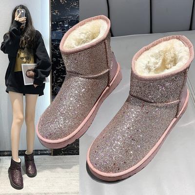 Winter Snow Boots Female Sequined Ankle Booties Plush Warm Comfortable Luxury Designer Shoes Woman Boots