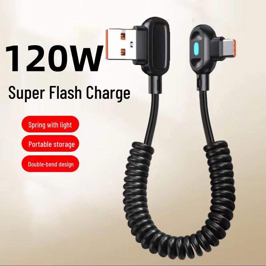 120W Type-C Spring Retractable Luminous Charging Cable for Apple, Huawei, Xiaomi