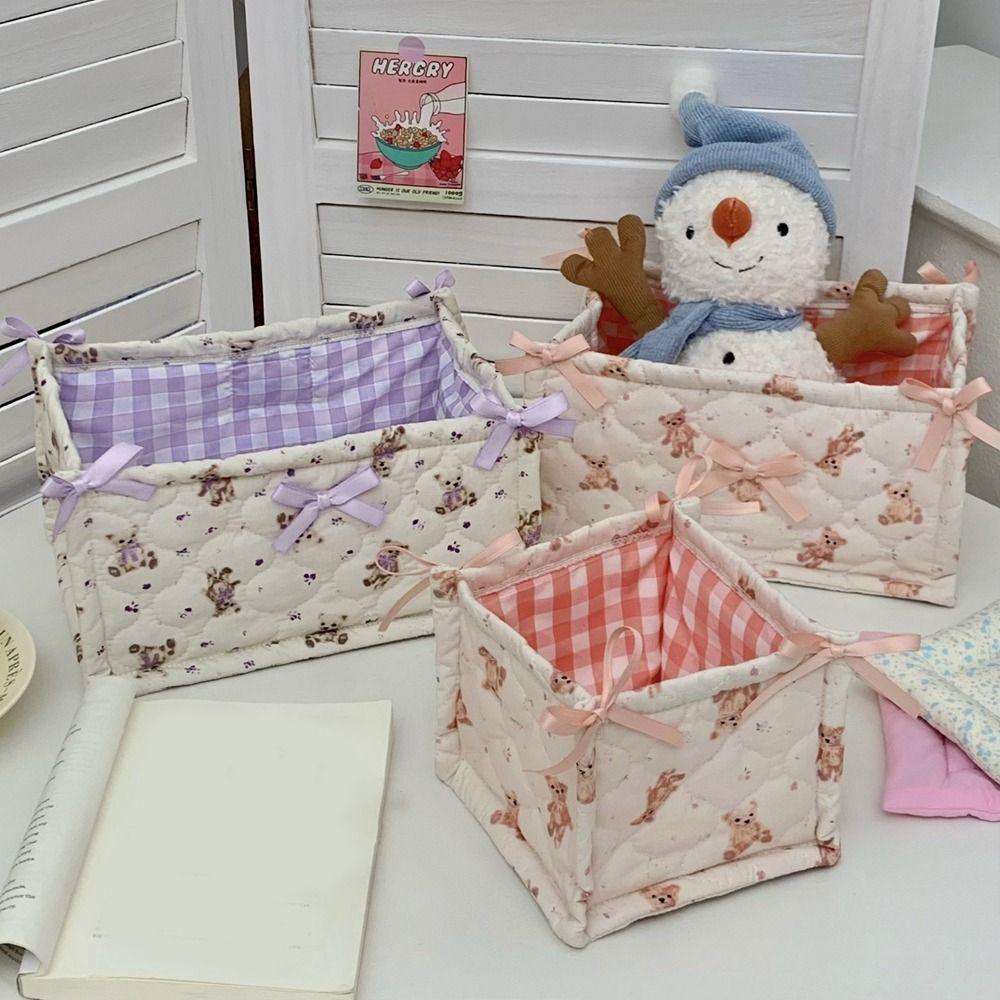 Ins Style Quilted Storage Basket Square Sundries Organizing Bag Cute Desktop Storage Basket  Snacks