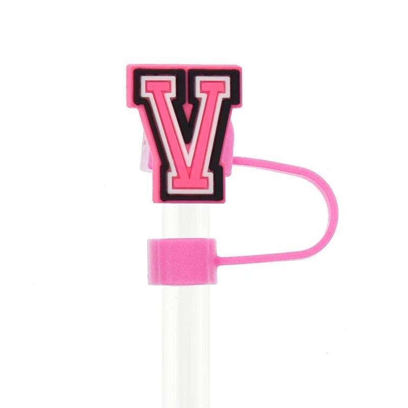 

1PC Pink Letter PVC Straw Covers Cap Compatible For Most 30&40Oz Cup 10mm Straw Toppers Reusable Splash Proof Straw Caps
