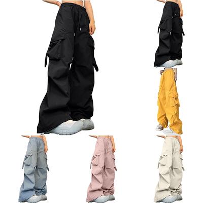 Pantaloni Cargo Larghi da Donna con Coulisse Elastica Pantaloni Y2K a Gamba Larga Parachute con Tasche