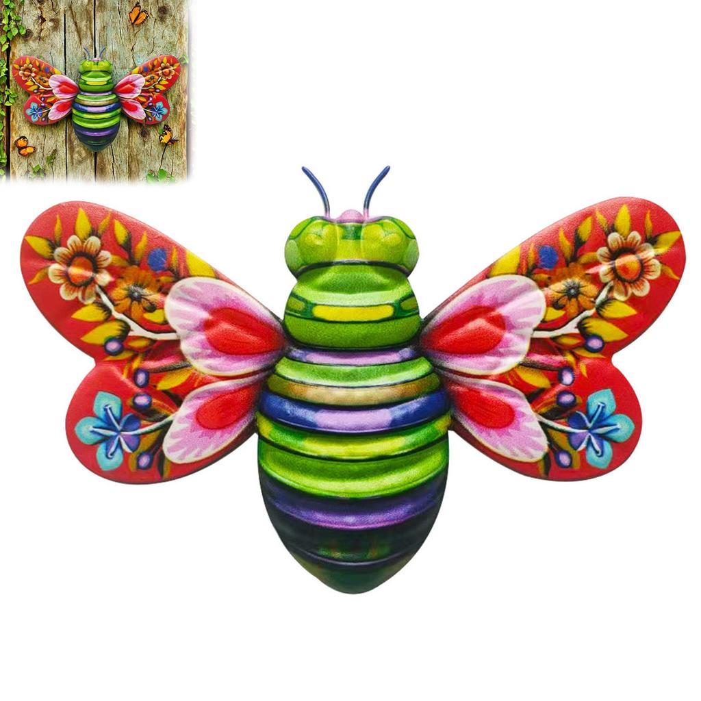 Wrought Iron Bee Wall Hanging Decor Metal Artwork Handmade Hanging Ornament for Home Garden Wedding Decoration 13*19cm