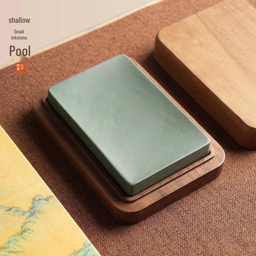 Rectangular Natural Stone Inkstone with Lid for Calligraphy & Portable Ink Cartridge Storage