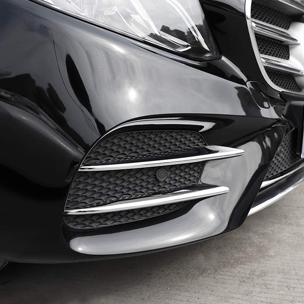 Chrome Front Corner Mesh Grill Molding Side Air Vent Fog Lights Exterior Cover Trims for Mercedes-Benz New E-Class W213 E300 Sedan Sport 2017 2018