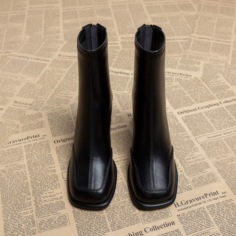 Damen Französische Schlankmachende Square Toe Stiefeletten - Hoher Absatz, Hot Style 2025