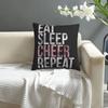 1Pc Eat Sleep Cheer Repeat Pillow Cover, Bold Text Design Cushion Case For Living Room Bedroom Home Decor Gift