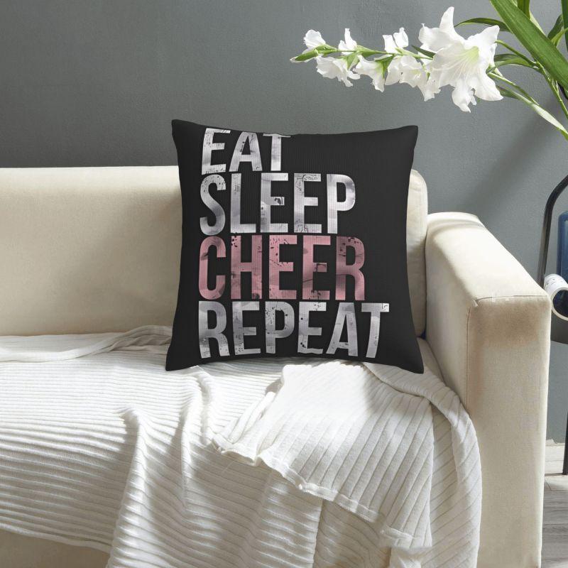 1Pc Eat Sleep Cheer Repeat Pillow Cover, Bold Text Design Cushion Case For Living Room Bedroom Home Decor Gift