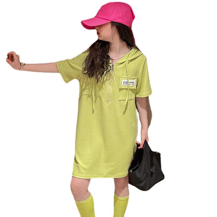 Prinsessklänning med huva i koreansk stil för flickor - Kortärmad, sommar-t-shirtstil för barn